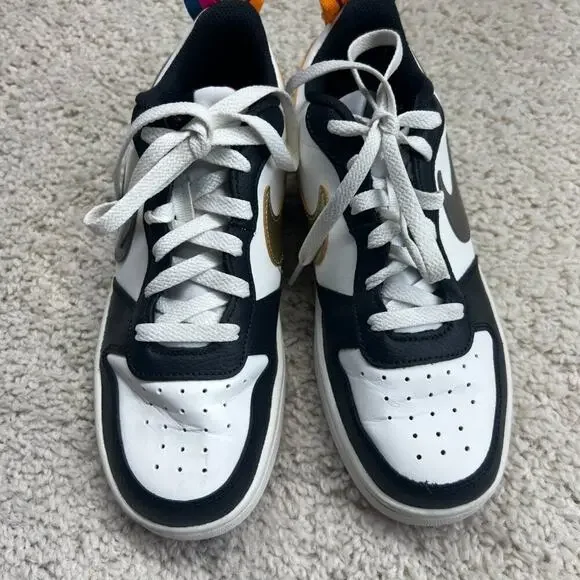 Nike Kids Sneakers Black White with Pink Accents - Picture 2 of 8